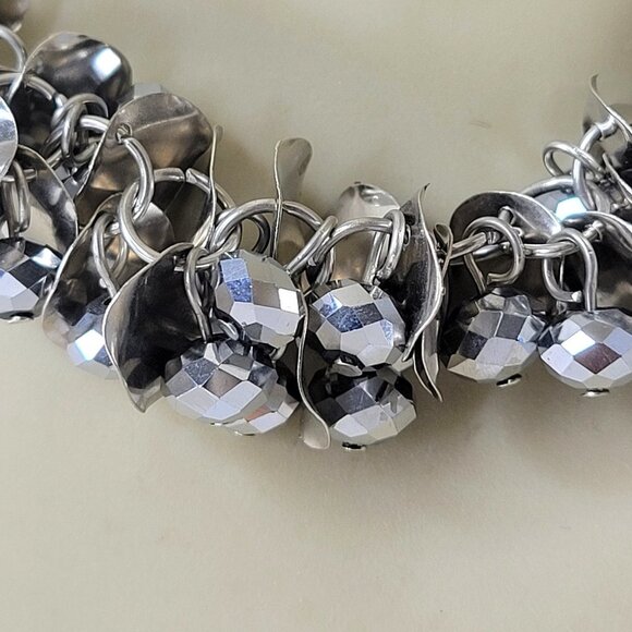 Silver Tone Choker Bib Necklace - Picture 4 of 16